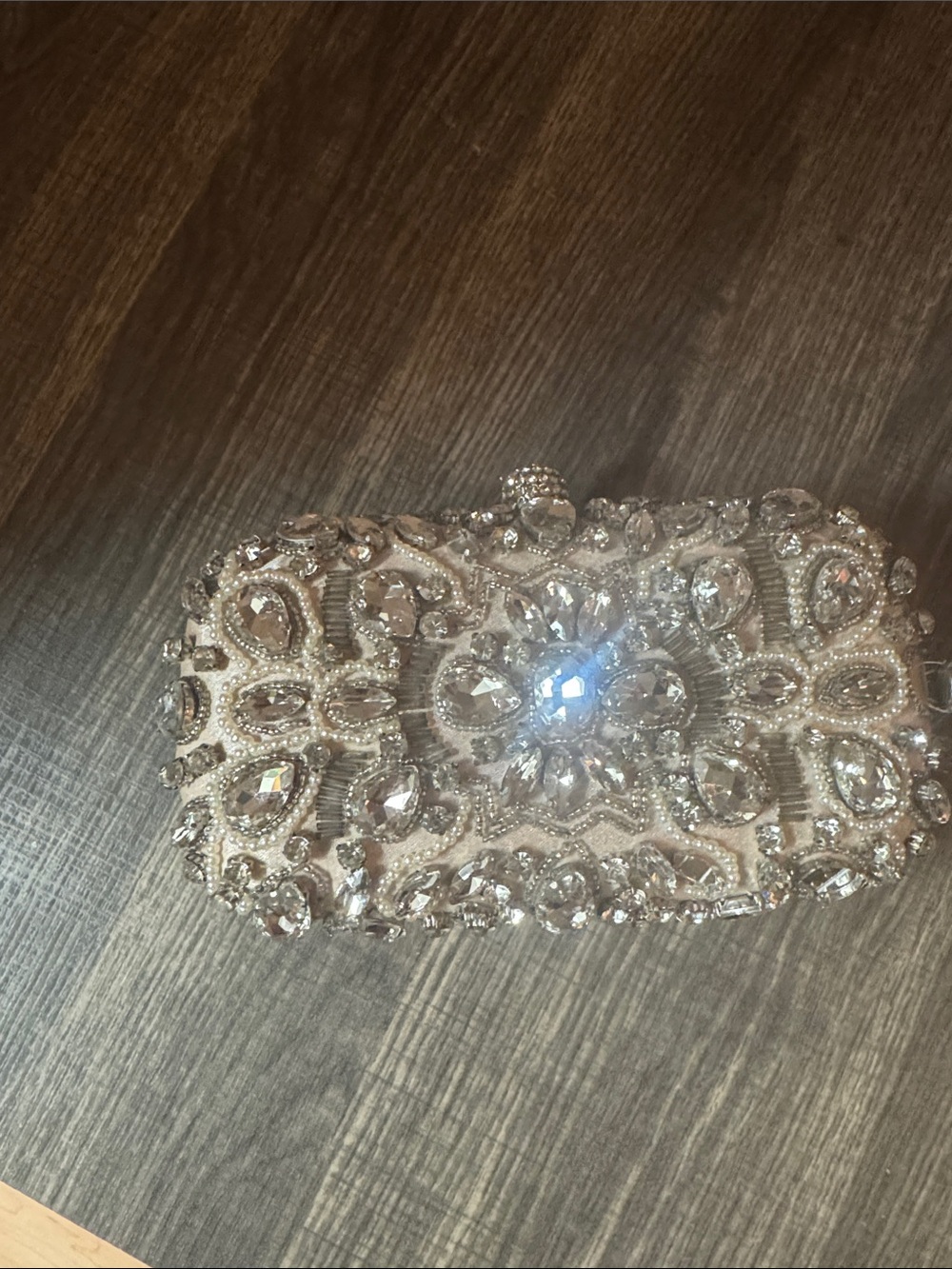 Embellished Crystal Evening Clutch in Ivory